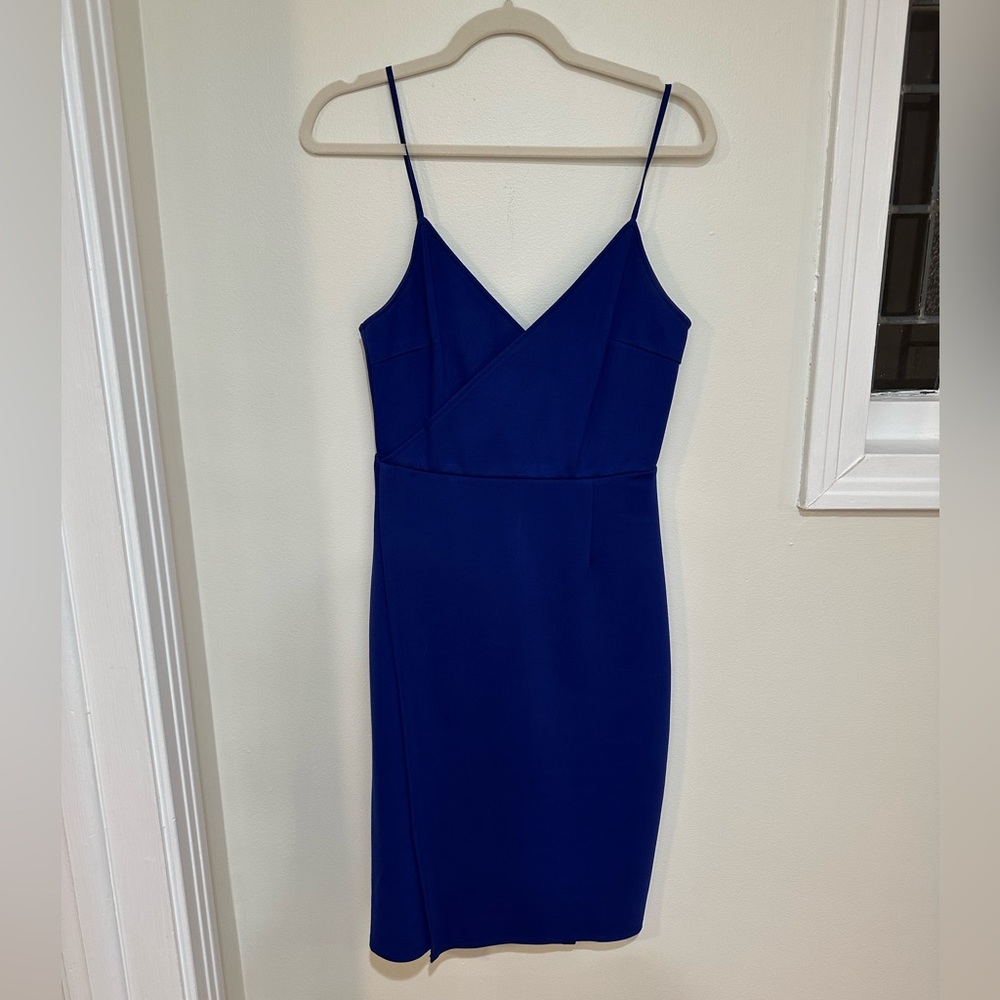 Lulus cocktail dress, royal blue, spaghetti strap, wrap front